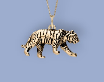 Tiger Necklace in 18ct Gold Plated Sterling Silver, Cute Fun and Quirky Jewellery, Gold Tiger, Nature Inspired Animal Pendant