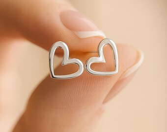 Personalised Large Open Heart Stud Earrings In Sterling Silver