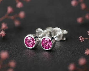 Sterling Silver October Tourmaline Birthstone Stud Earrings