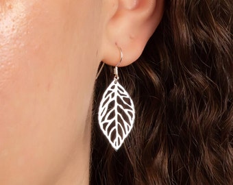 Sterling Silver Open Oak Leaf Drop Hook Earrings