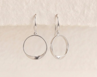 Mobius Twist Hoop Drop Earrings in Sterling Silver