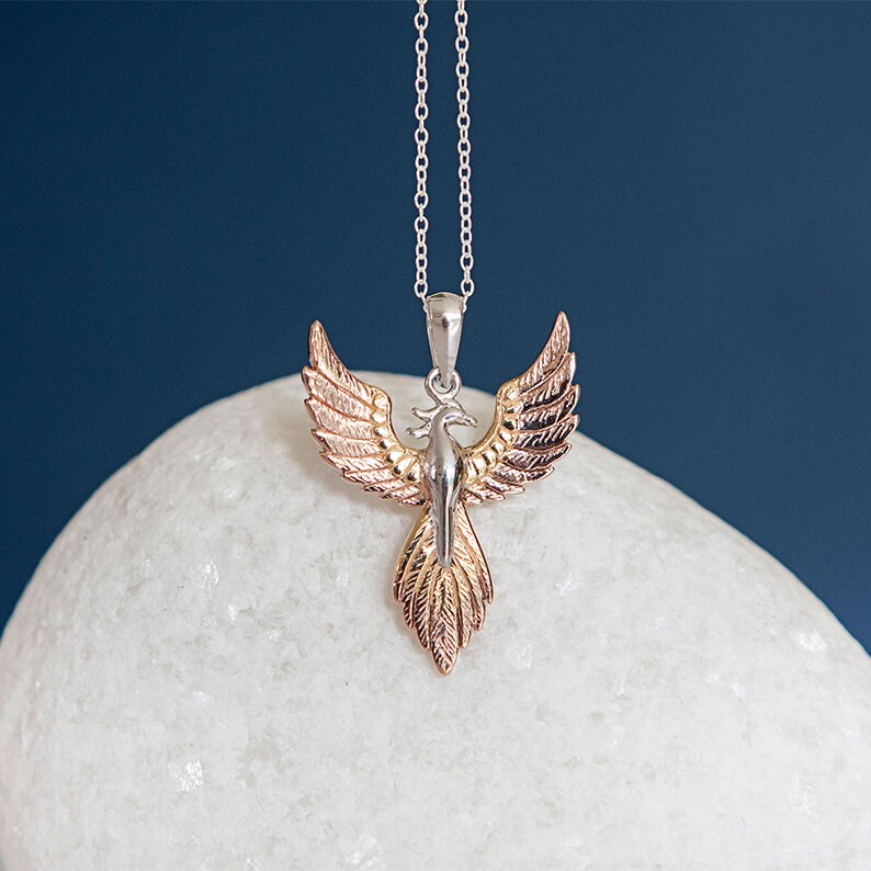 Personalised Gold and Sterling Silver Phoenix Pendant Necklace Etsy