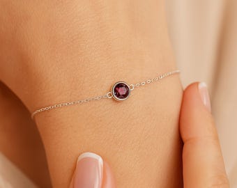 Sterling Silver January Garnet Birthstone Bracelet