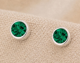 7mm Sterling Silver May Birthstone Stud Earrings
