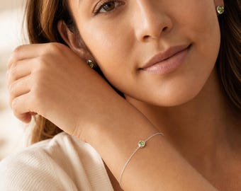Personalised August Birthstone Bracelet in Sterling Silver