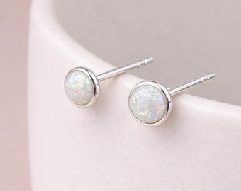 Sterling Silver White Opal Stud Earrings – 6mm