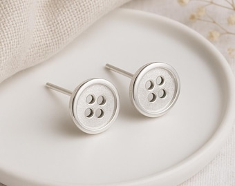 Button Stud Earrings • Sterling Silver Sewing Earrings • Gift for Crafters & Sewists • Unique Studs • Everyday Jewellery •