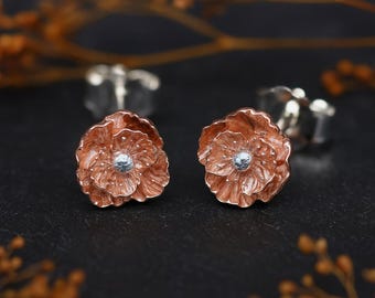 Rose Gold Plated August Birth Flower Poppy Stud Earrings