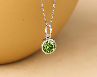 Personalised Sterling Silver August Peridot Birthstone Necklace