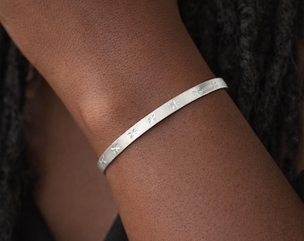 Sterling Silver Flat Triple Herringbone Star Bracelet