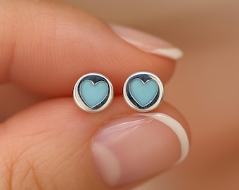 Sterling Silver Turquoise Heart Stud Earrings