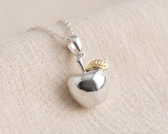Personalised Solid Apple For The Teacher Pendant Necklace in Sterling Silver