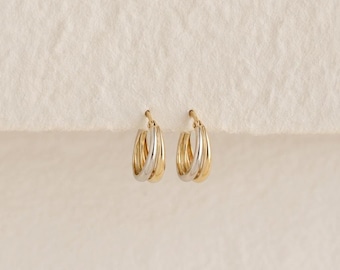Double Hoop Earrings in Solid 9ct Mixed Gold