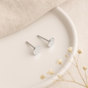 Tiny Sterling Silver Disc Stud Earrings: Minimalist Everyday Jewelry