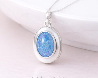 Personalised Sterling Silver Opal Triplet Gemstone Photo Locket Necklace