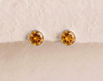 November Citrine Birthstone Stud Earrings in Sterling Silver