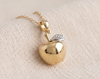 Personalised Solid Apple Pendant Necklace in Gold Plated Sterling Silver