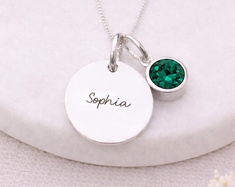 Personalised Sterling Silver May Birthstone Emerald Pendant Necklace