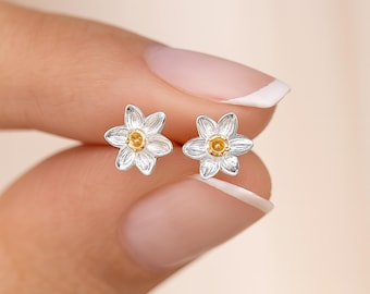 Sterling Silver Daffodil Stud Earrings