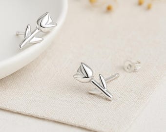 Sterling Silver Tulip Flower Stud Earrings