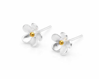Sterling Silver And Gold Forget Me Not Stud Earrings – 8mm