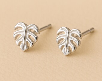 Sterling Silver Monstera Leaf Stud Earrings