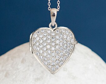 Personalised Twinkling Sterling Silver CZ Heart Locket