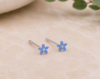 Tiny Sterling Silver Blue Forget Me Not Stud Earrings