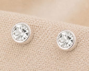 7mm Sterling Silver April Birthstone Stud Earrings