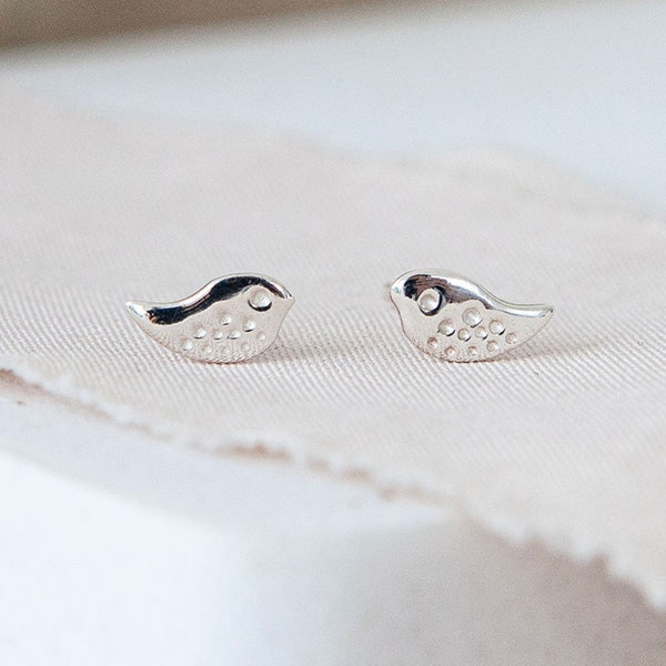 Tiny Sterling Silver Bird Stud Earrings