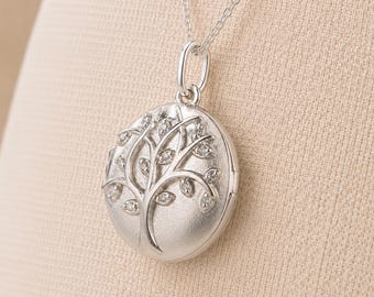 Personalised Sterling Silver Sparkling Tree Of Life Photo Locket Necklace