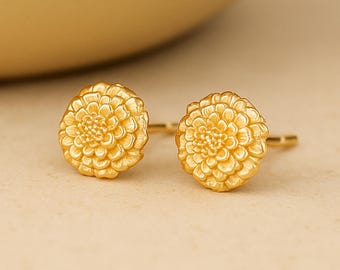 Gold Plated Sterling Silver October Birth Flower Marigold Stud Earrings