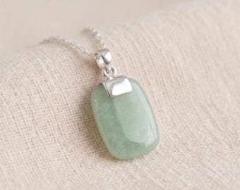 Personalised Jade Rectangle Pendant Necklace in Sterling Silver