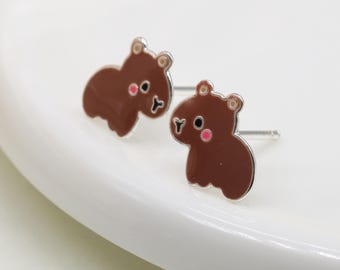 Girls Sterling Silver Capybara Stud Earrings