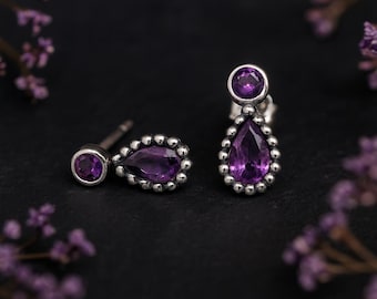 Teardrop Sterling Silver Amethyst Stud Earrings