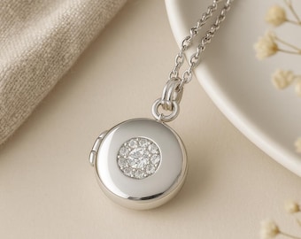 Sterling Silver Child’s Personalised Cubic Zirconia Round Locket Necklace