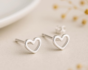 Tiny Sterling Silver Heart Stud Earrings