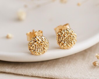 Gold Plated Sterling Silver October Birth Flower Marigold Stud Earrings
