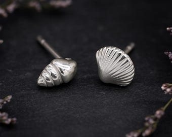 Mismatched Sterling Silver Shell Stud Earrings