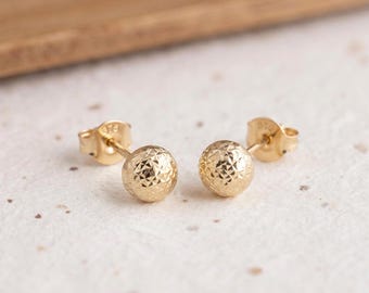 Personalised Medium 7mm Star Cut Ball Stud Earrings In Solid 9ct Gold