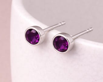 Sterling Silver February Amethyst Birthstone Stud Earrings – 7mm