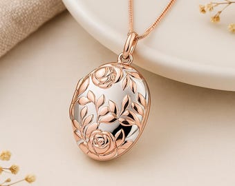 Personalised Rose Gold Plated Sterling Silver Queen Of Flowers Locket