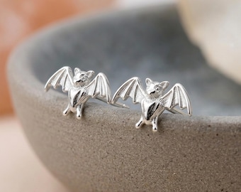 Bat Stud Earrings in Sterling Silver