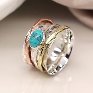 Personalised Sterling Silver Turquoise Spin Ring