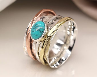 Personalised Sterling Silver Turquoise Spin Ring