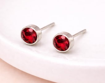 Sterling Silver July Ruby Birthstone Stud Earrings – 7mm