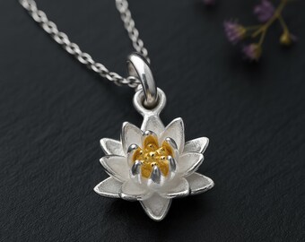 Personalised Sterling Silver July Lotus Waterlily Birth Flower Necklace
