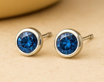 Sterling Silver September Sapphire Birthstone Stud Earrings