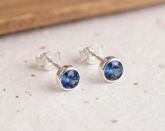 September Sapphire Birthstone Stud Earrings in Sterling Silver