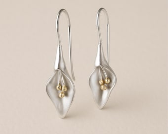 Molten Sterling Silver Calla Lily Flower Drop Earrings